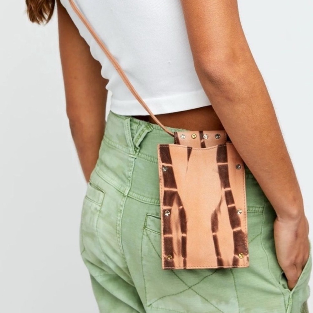 We the Free Tan and Brown Downtown leather lanyard crossbody